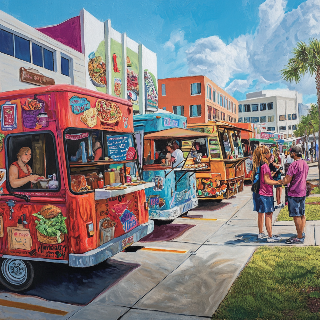 Community members engaging in a discussion about proposed food truck ordinance changes in Port St. Lucie