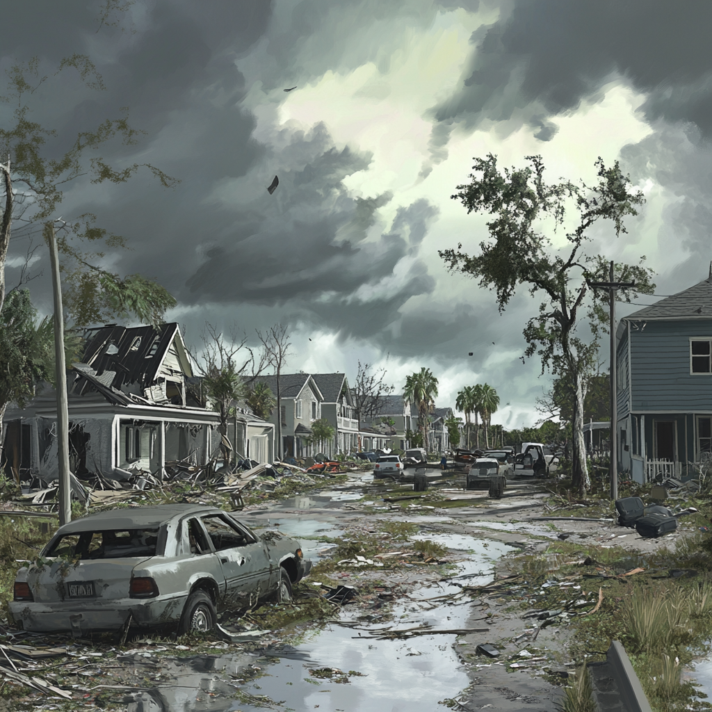 st-lucie-countys-struggle-and-resilience-after-hurricane-milton - Port St Lucie Talks Image depicting Hurricane Milton aftermath in St. Lucie County; community response, debris cleanup, and rebuilding efforts underway