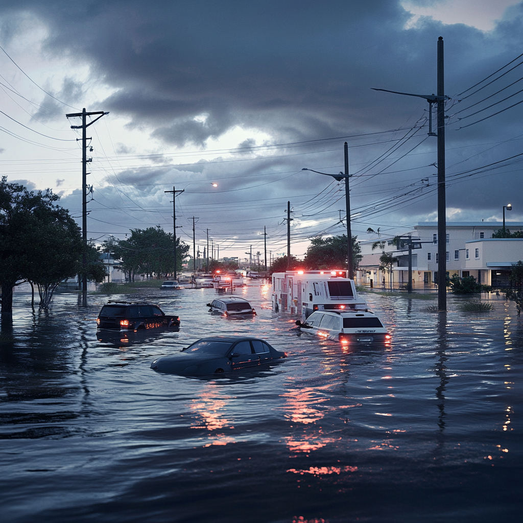 tampa-flooding-hurricane-milton-devastates-city-videos - Port St Lucie Talks Image of flooded Tampa streets post-Hurricane Milton with residents navigating water in Hillsborough County captured by The Weather Channel