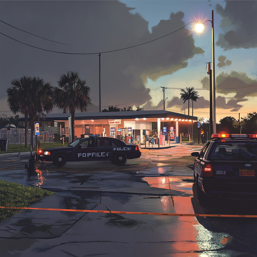 Image depicting a police vehicle outside a gas station in Port St. Lucie where six teenagers were arrested after alleged fighting incidents