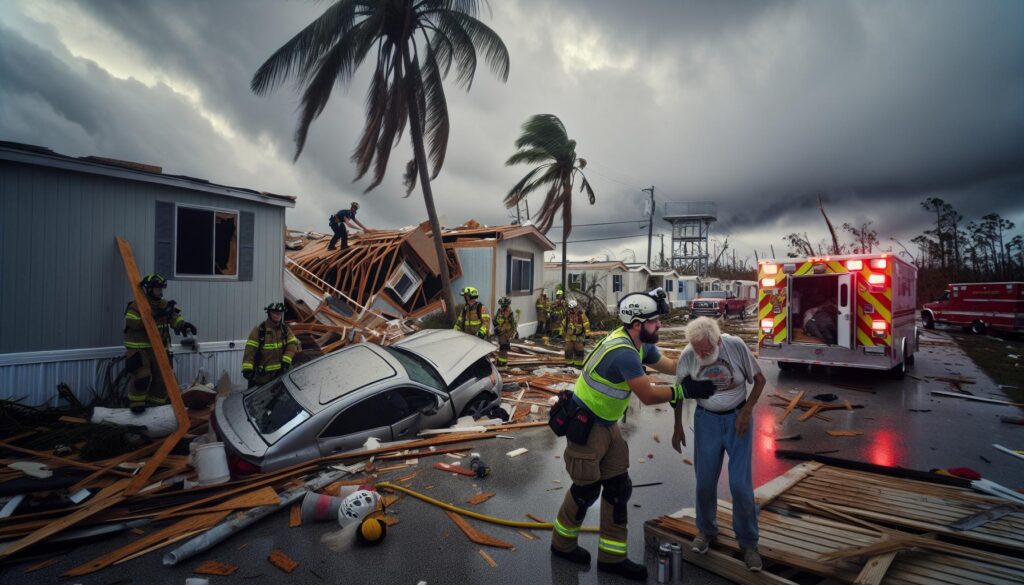 EF-3 tornado damage in mobile home community Fort Pierce after Hurricane Milton