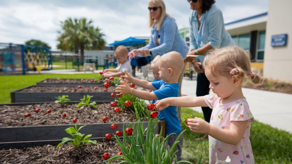 Ladybugs Release at Chesterbrook Academy Earth Day Event - Port St Lucie Talks Children releasing ladybugs into a school garden at Chesterbrook Academy during Earth Day.