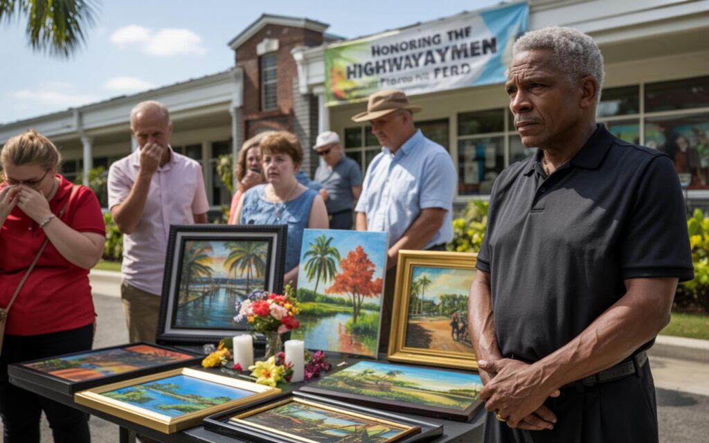 Al Black painting Florida landscape as Highwaymen artist in Fort Pierce studio