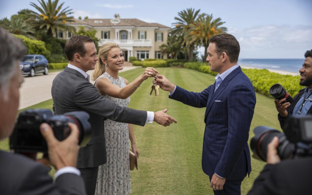 Aerial view of luxury beachfront mansion at 433 S. Beach Road, Jupiter Island, Florida