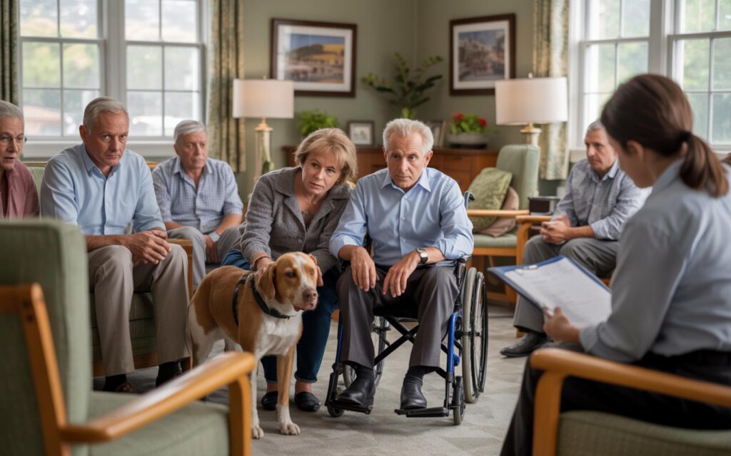 Paradise Care Cottage exterior with concerned residents after closure announcement in Port St. Lucie