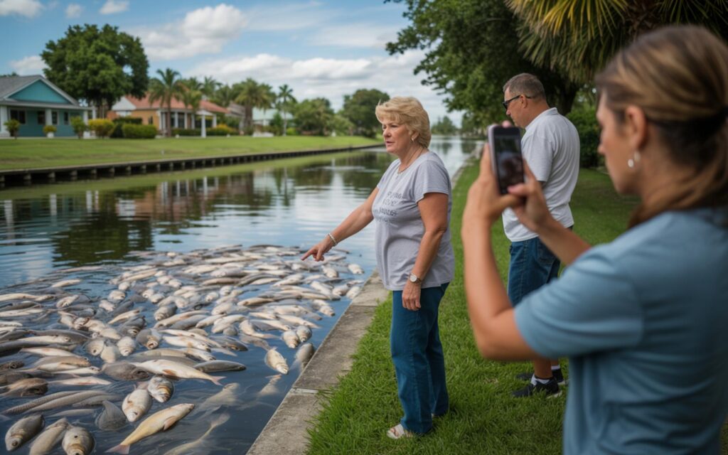 Dead fish floating in Port St. Lucie canal after herbicide spraying
