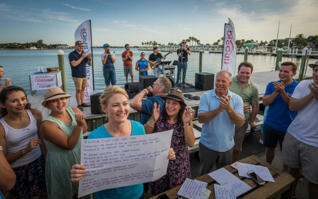 Fort Pierce community fundraiser at marina for cancer support, locals showing unity