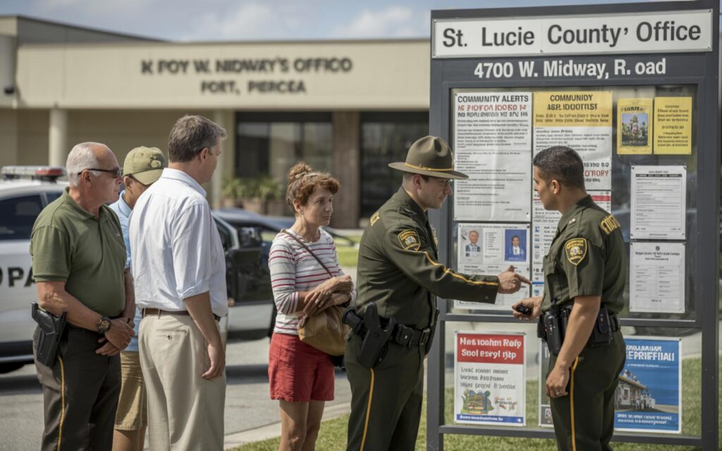St. Lucie County Sheriff's Office building with community safety alert icons