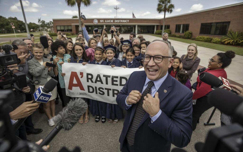 St Lucie Public Schools staff and students celebrate first-ever 'A' rating in 2025 Florida school grades.