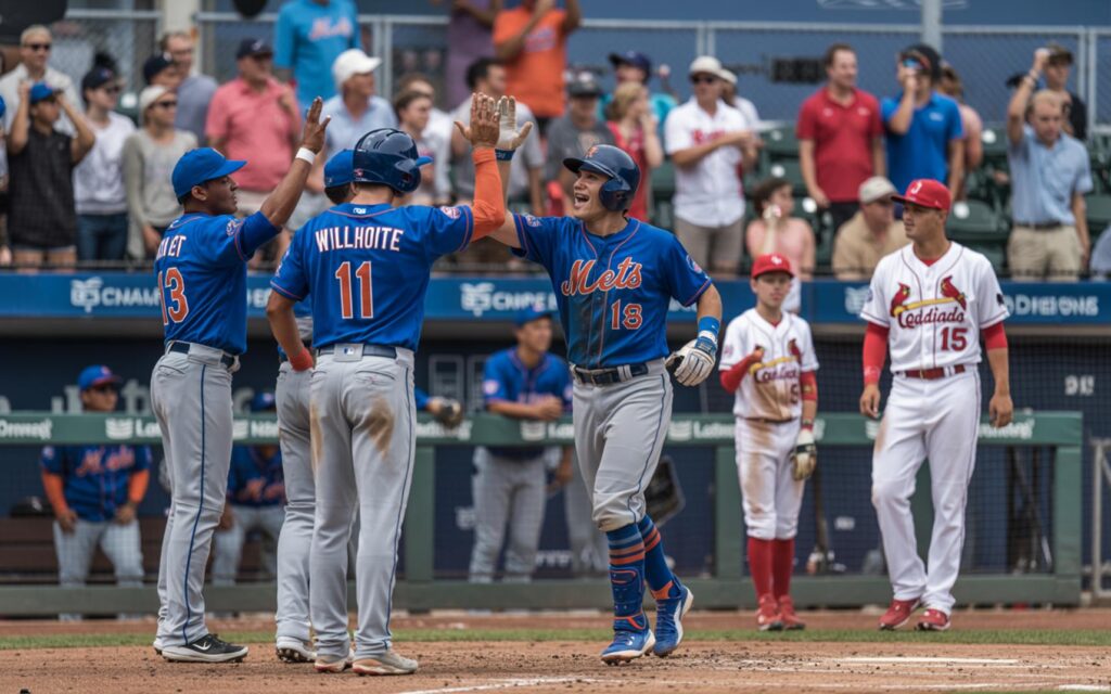 St. Lucie Mets players celebrate on field after 11-1 win at Clover Park in Port St. Lucie.