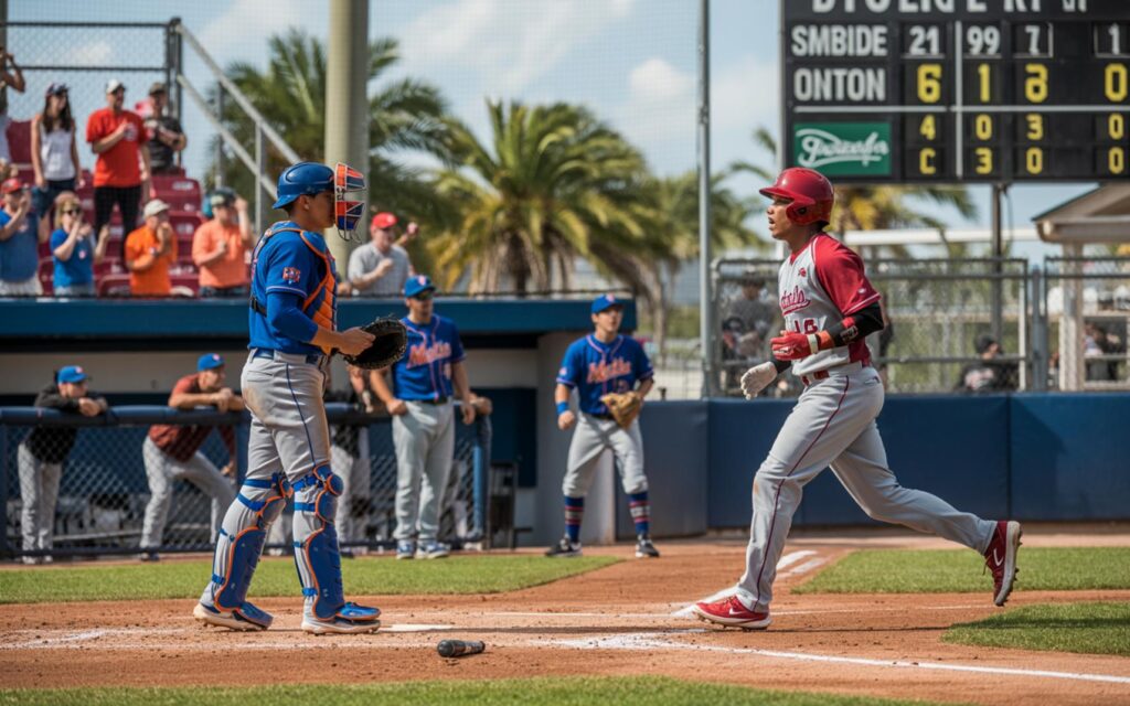 St. Lucie Mets playing Palm Beach Cardinals in a tight baseball game at Clover Park, Port St. Lucie
