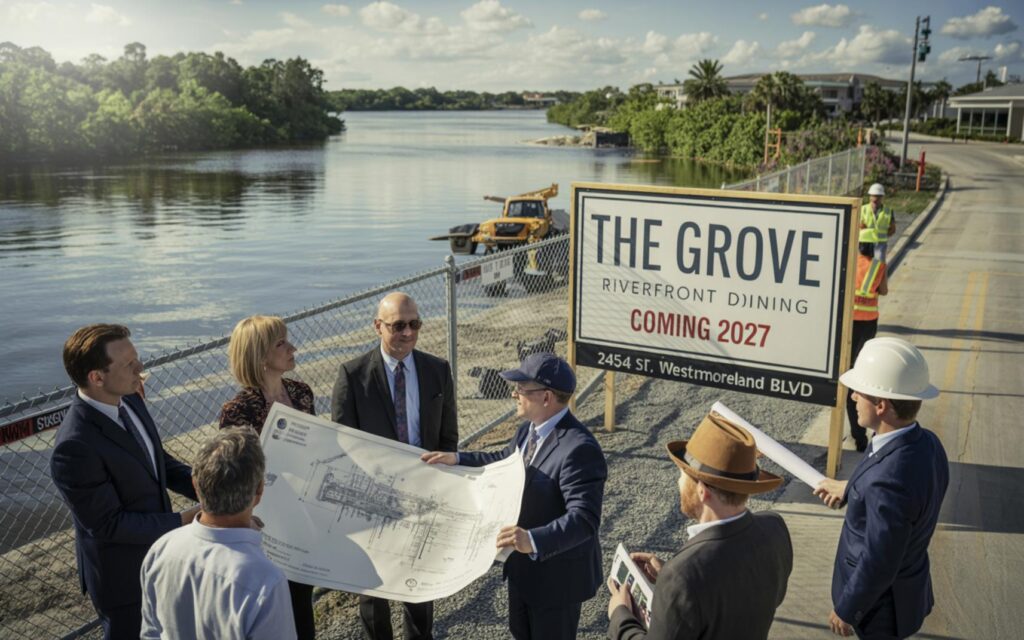 The Grove riverfront dining complex with restaurants and bars along St. Lucie River in Port St. Lucie, Florida