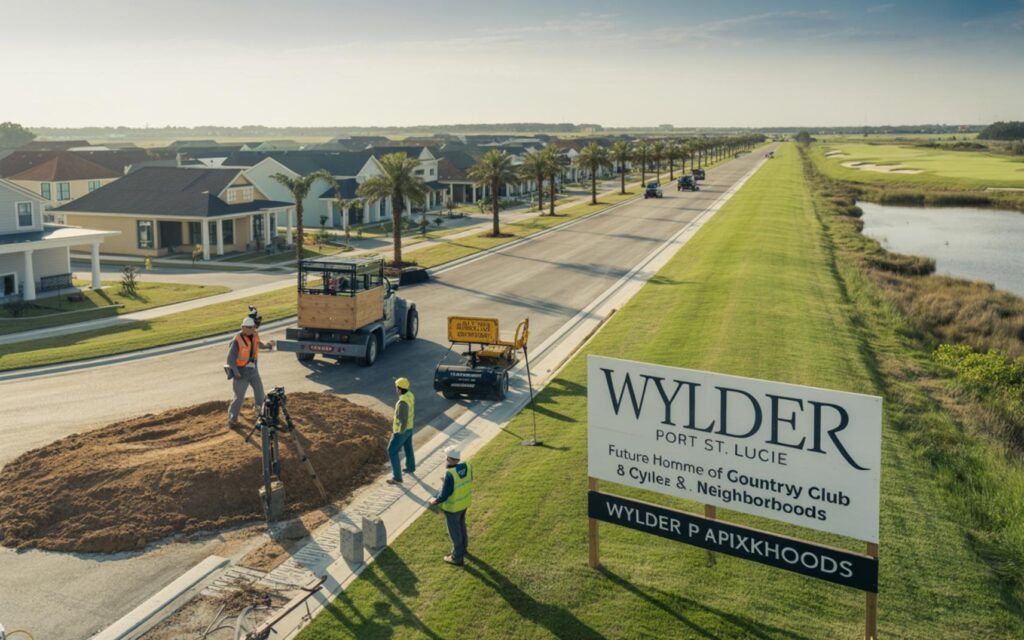 Aerial photo of Wylder Port St. Lucie with new homes, golf course, trails, and parks.