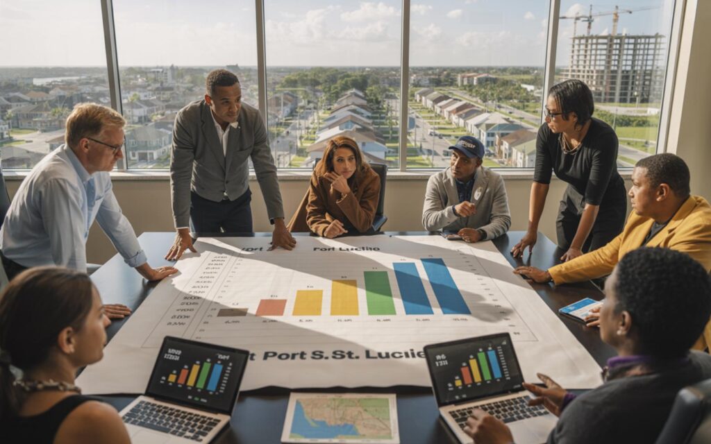 Graph illustrating population growth rates and projections for Port St. Lucie and Miami in Florida.
