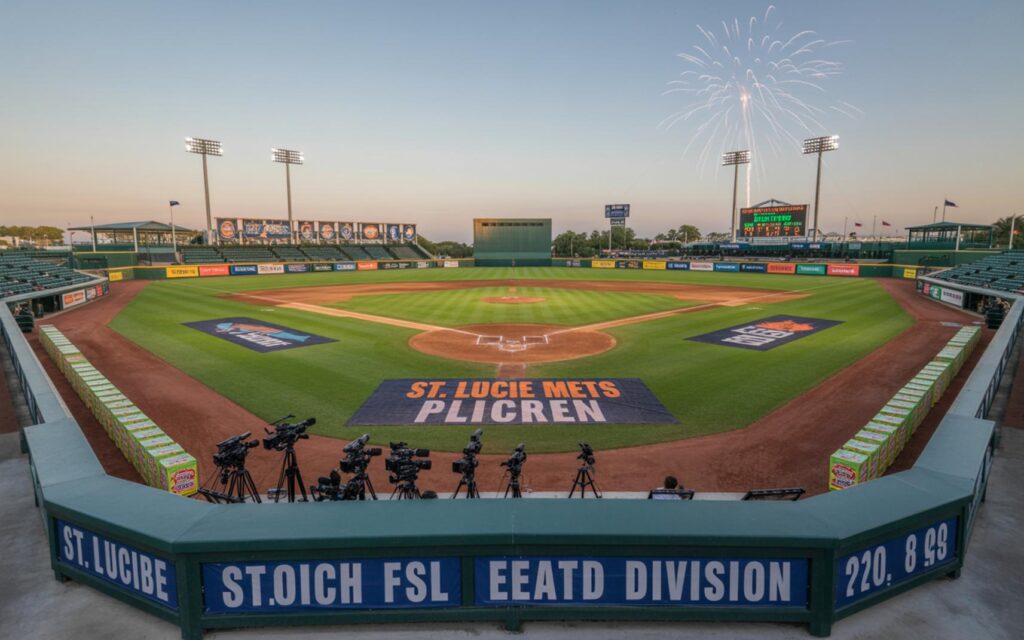 St. Lucie Mets celebrating FSL East Division title win over Lakeland at Clover Park 2025