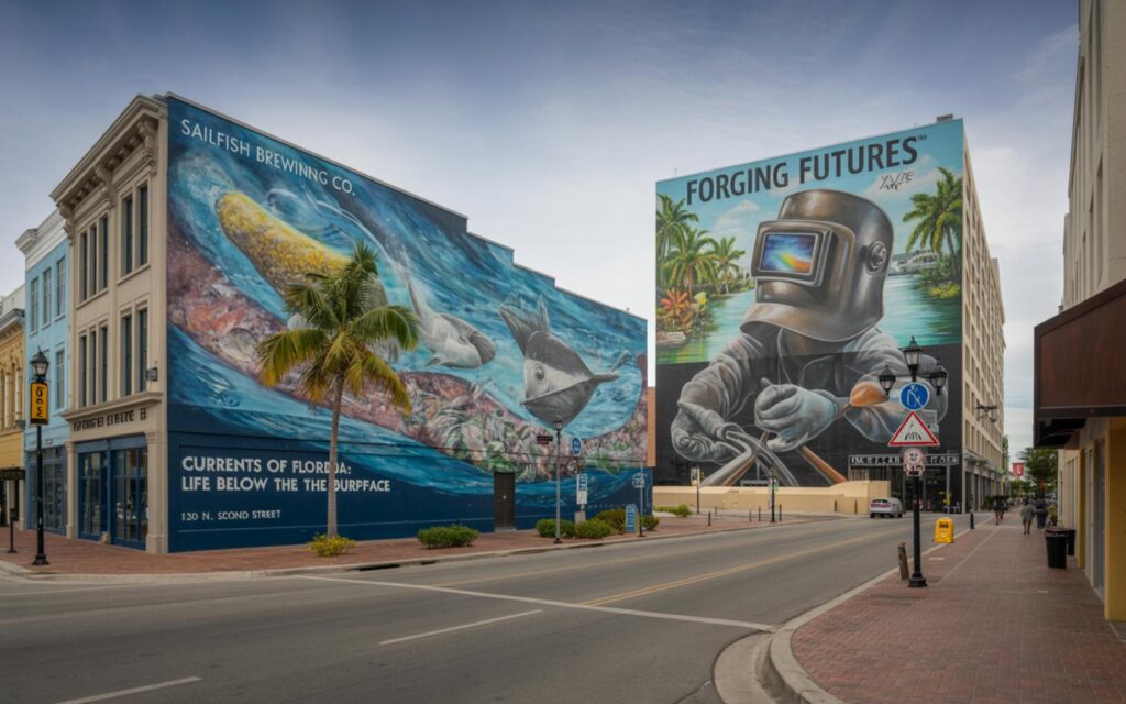 Colorful new mural decorates a downtown Fort Pierce building, celebrating local art.