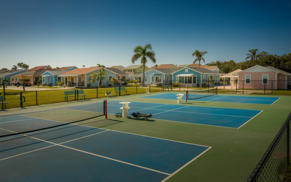 Best Pickleball Courts in Port St. Lucie 2025 - Port St Lucie Talks Modern pickleball courts in Port St. Lucie with players enjoying a game outdoors