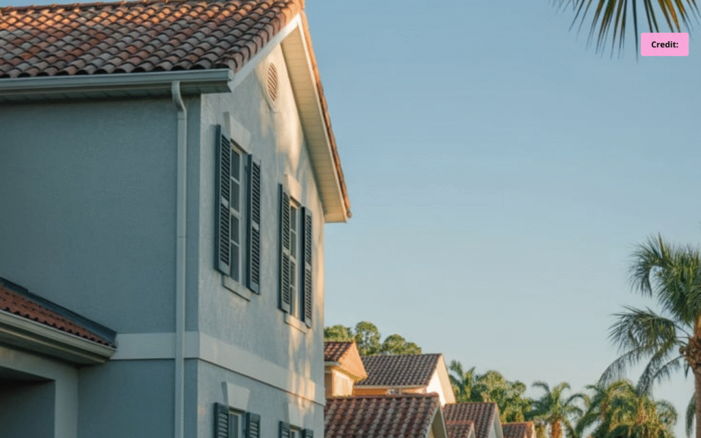 Florida Peninsula Insurance logo with homeowners celebrating lower insurance rates in Port St. Lucie
