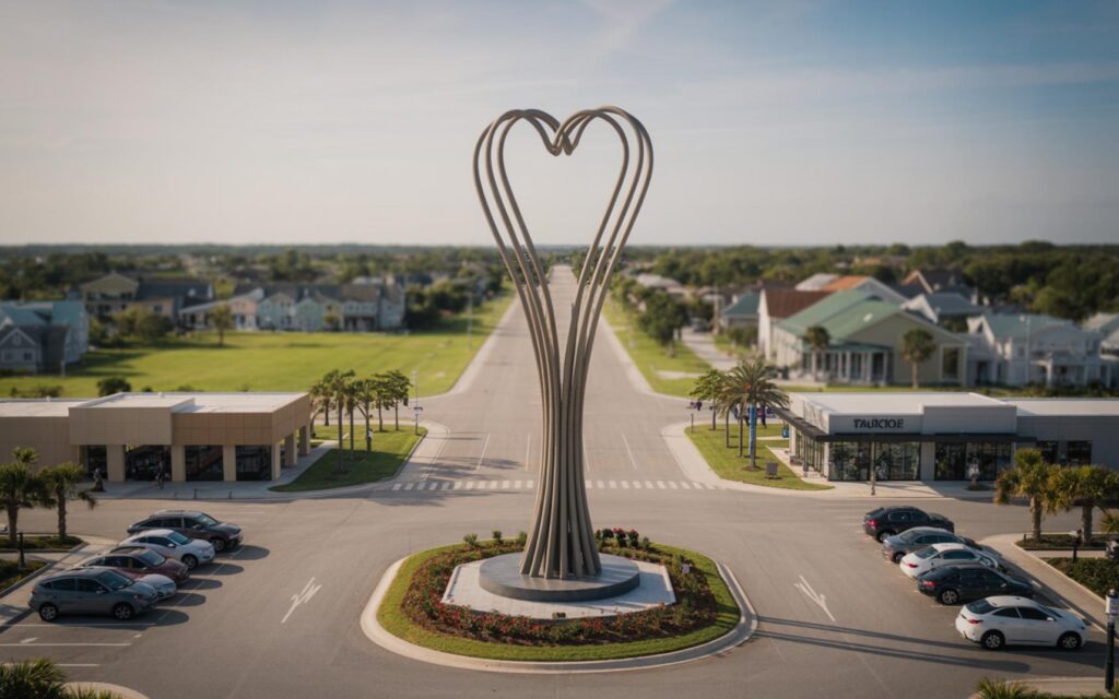 Heart in the Park sculpture at Village Parkway in Port St. Lucie, public art landmark