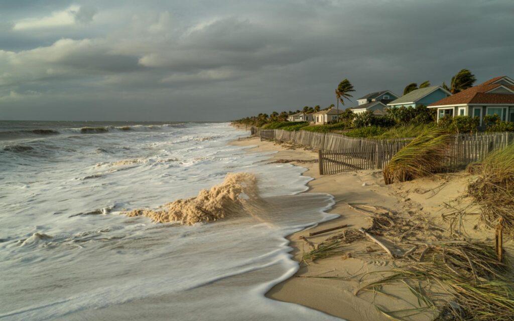 High waves and strong winds on Treasure Coast beach during Hurricane Humberto advisories.