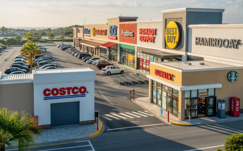 Treasure Coast retail stores open on Labor Day 2025, holiday shoppers entering.