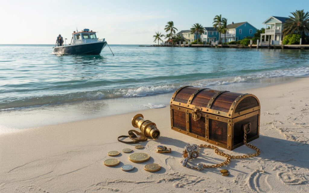 Queens Jewels salvors display recovered gold coins and jewels from the 1715 Treasure Fleet