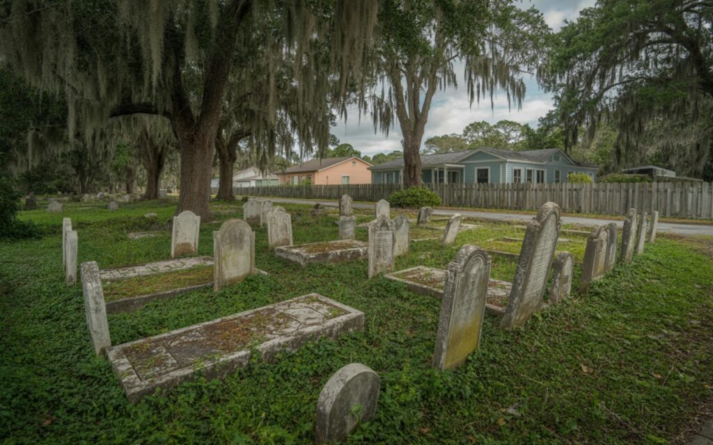 Neglected and overgrown cemetery graves on the Treasure Coast, Florida.