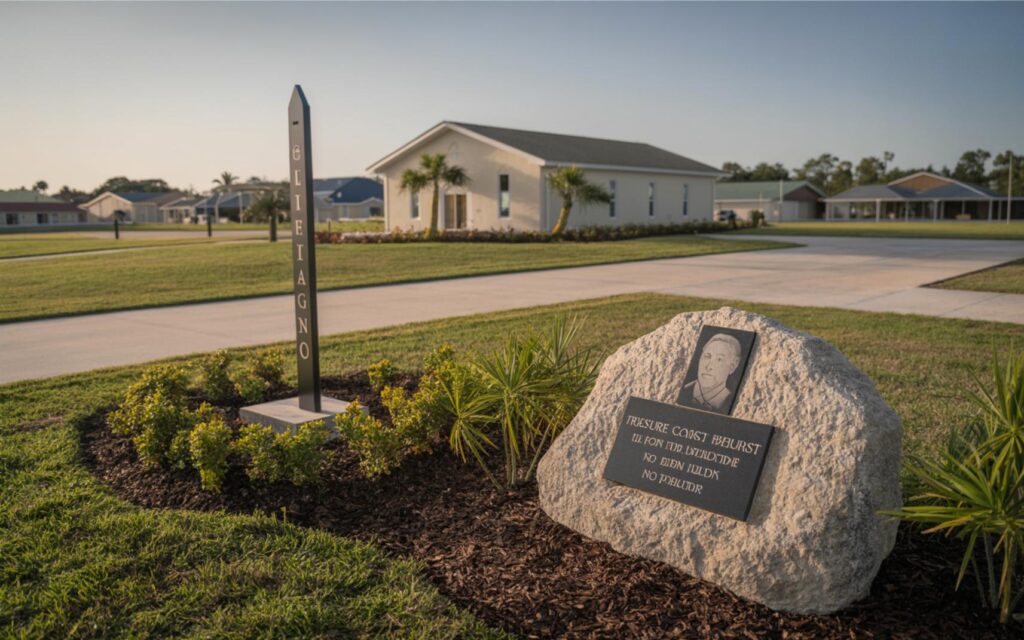 Granite boulder Charlie Kirk memorial at Treasure Coast Baptist Church in Fort Pierce