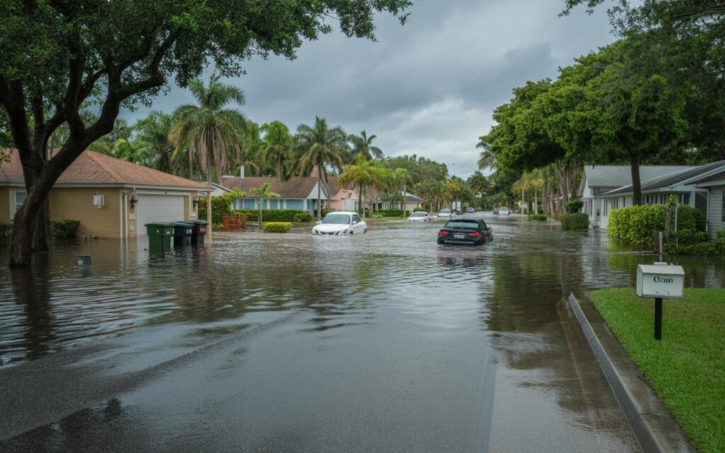Flooded Streets and Stranded Cars in Boca Raton - Port St Lucie Talks Record rainfall floods Boca Raton street with stranded cars and deep water.