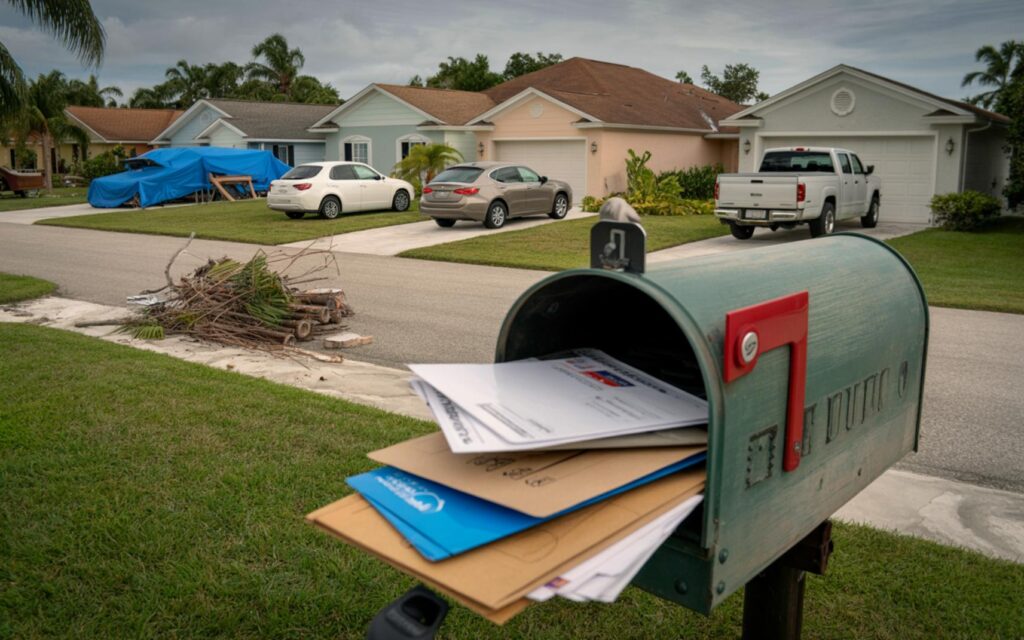 Concerned Florida homeowner reviewing denied home insurance claim papers