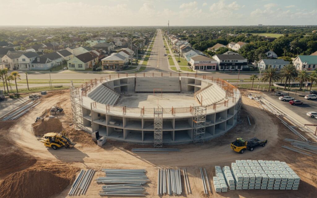 Aerial view of Port St. Lucie's new soccer stadium project driving local economy