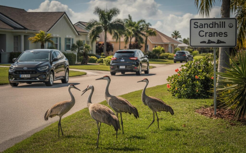 Sandhill Crane Thriving in Treasure Coast Wetlands - Port St Lucie Talks Sandhill crane standing in lush Florida wetland on the Treasure Coast