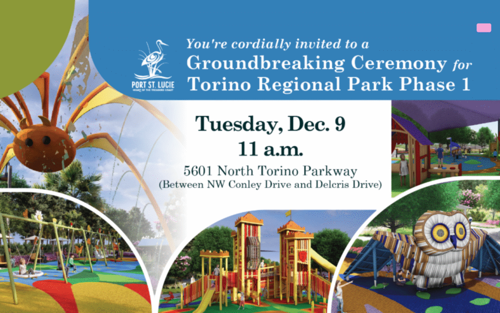 Officials and community at Torino Regional Park groundbreaking surrounded by green space in Port St Lucie