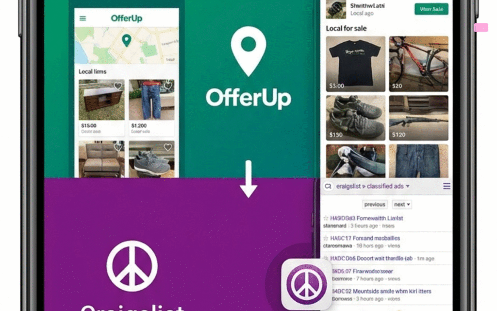 Two people meeting in a public park for a Facebook Marketplace transaction, prioritizing safety.