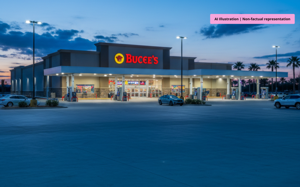Aerial view of planned Buc-ees Fort Pierce showing gas pumps and parking lots in St. Lucie County