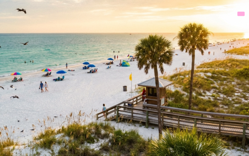 A scenic beach near Port St Lucie with clear blue water and sandy shore