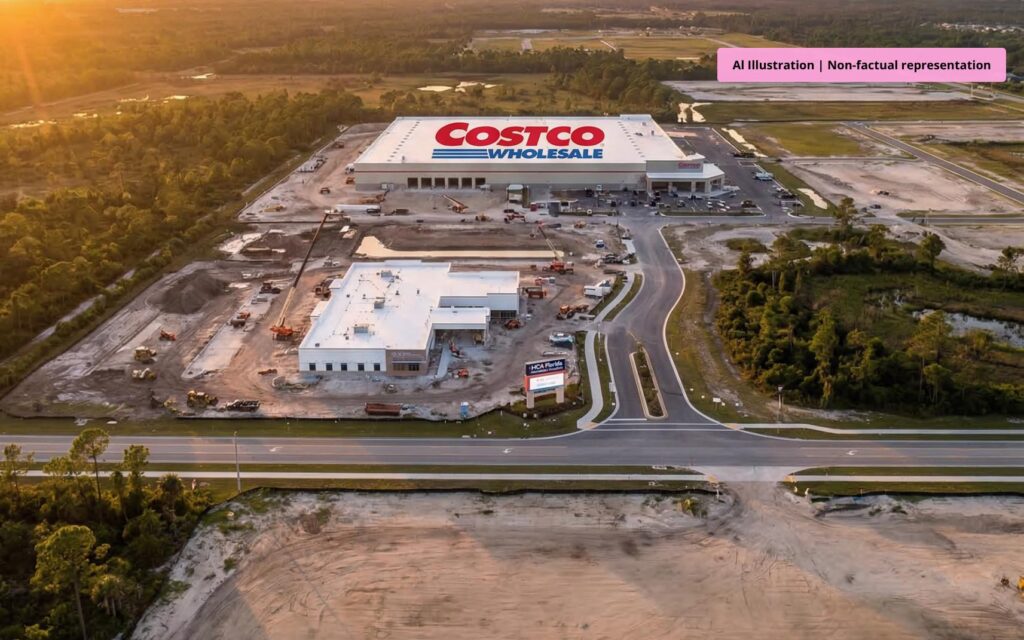 Aerial photo of land in Southern Grove approved for Costco and a new rehabilitation hospital.