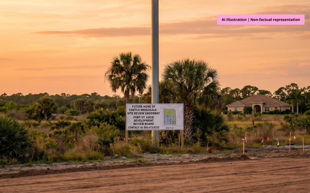 Aerial photo of land in Port St Lucie for upcoming Costco and gas station
