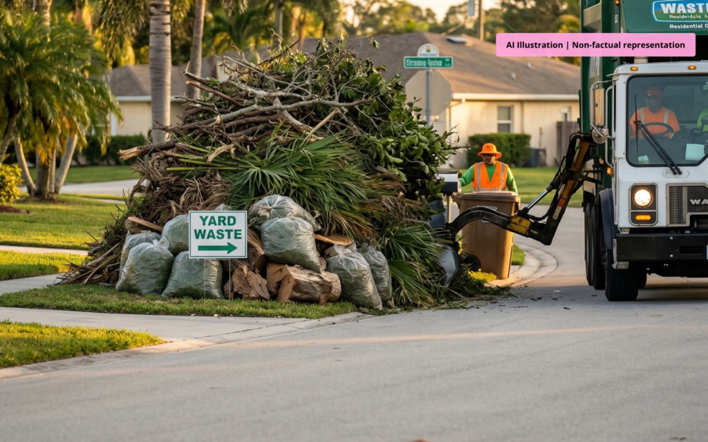 City truck collecting increased yard waste piles in Port St Lucie neighborhood