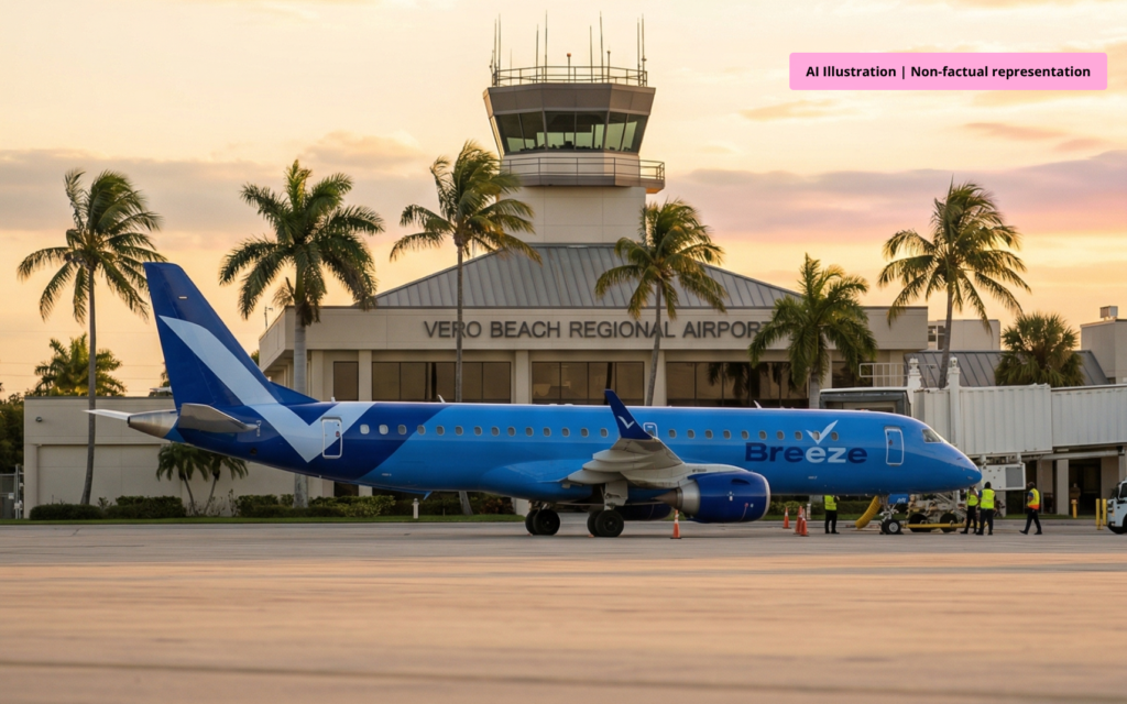 Breeze Airways jet at Vero Beach Regional Airport ready for Salt Lake City flight