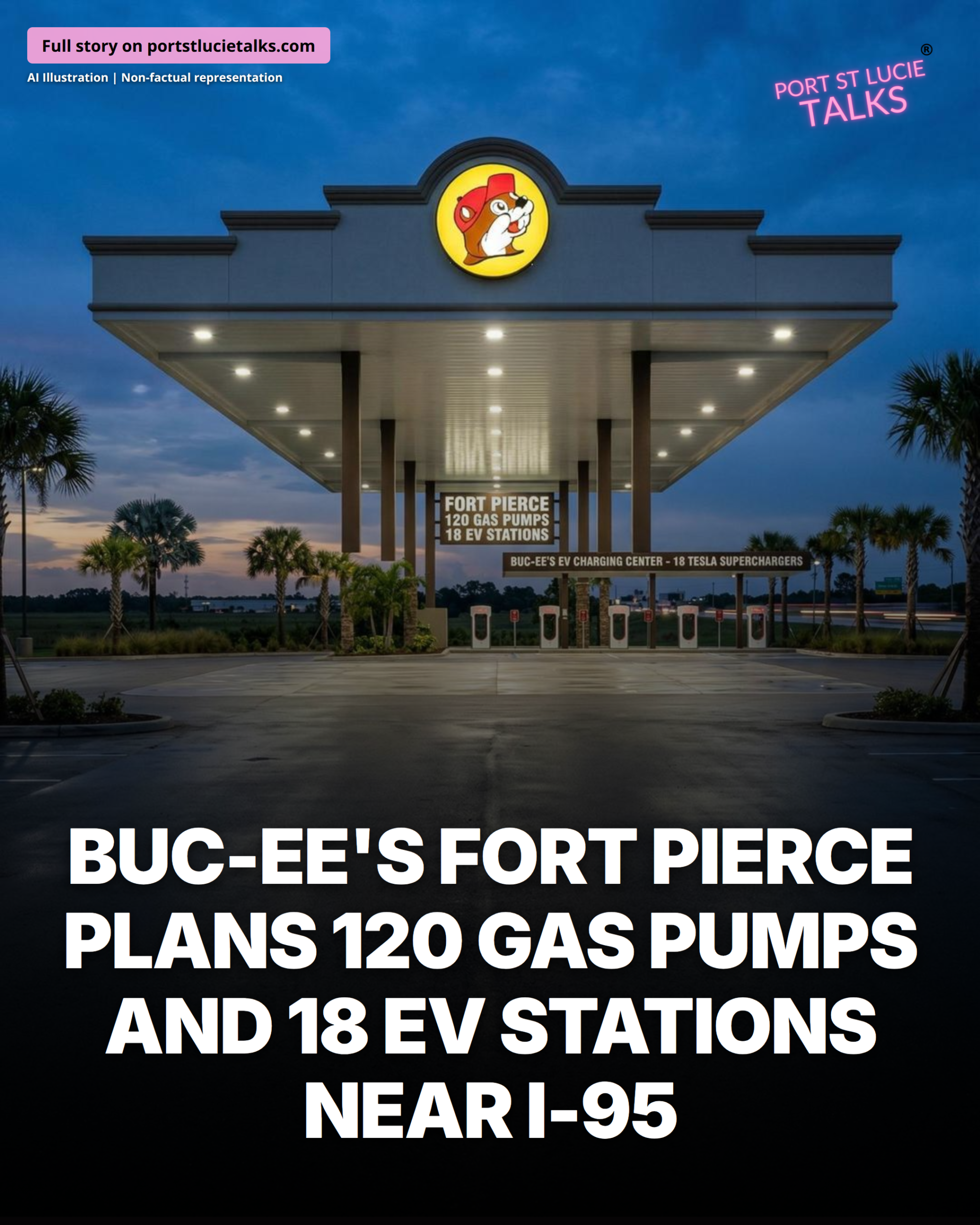 Bucees Fort Pierce with 120 gas pumps and 18 EV charging stations near I95