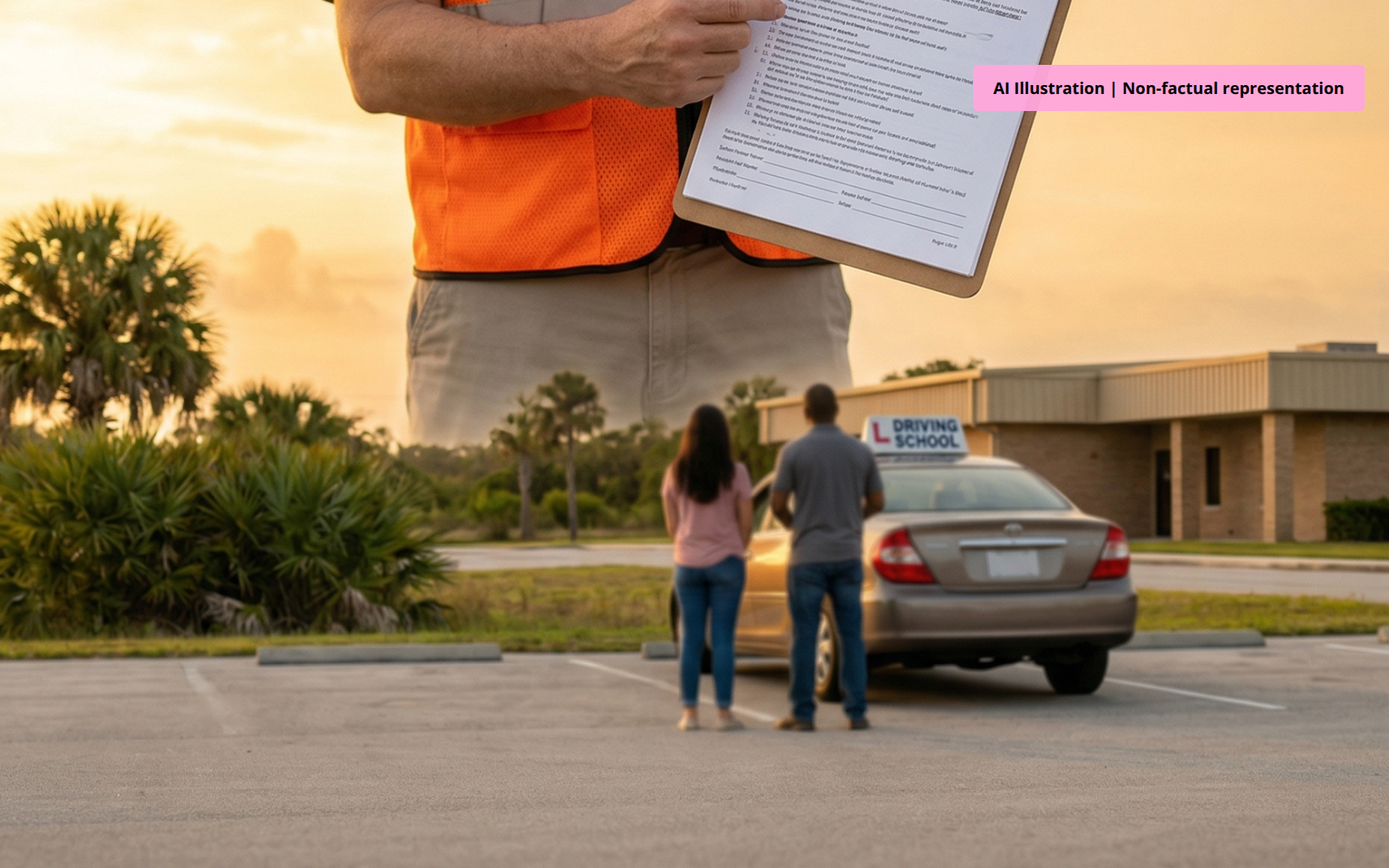Sign showing English only Florida drivers license testing policy