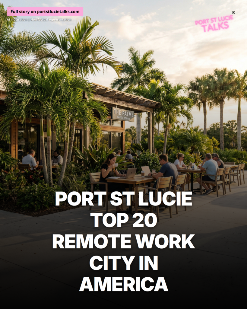 People working remotely in a Port St Lucie café with Wi-Fi and cozy seating