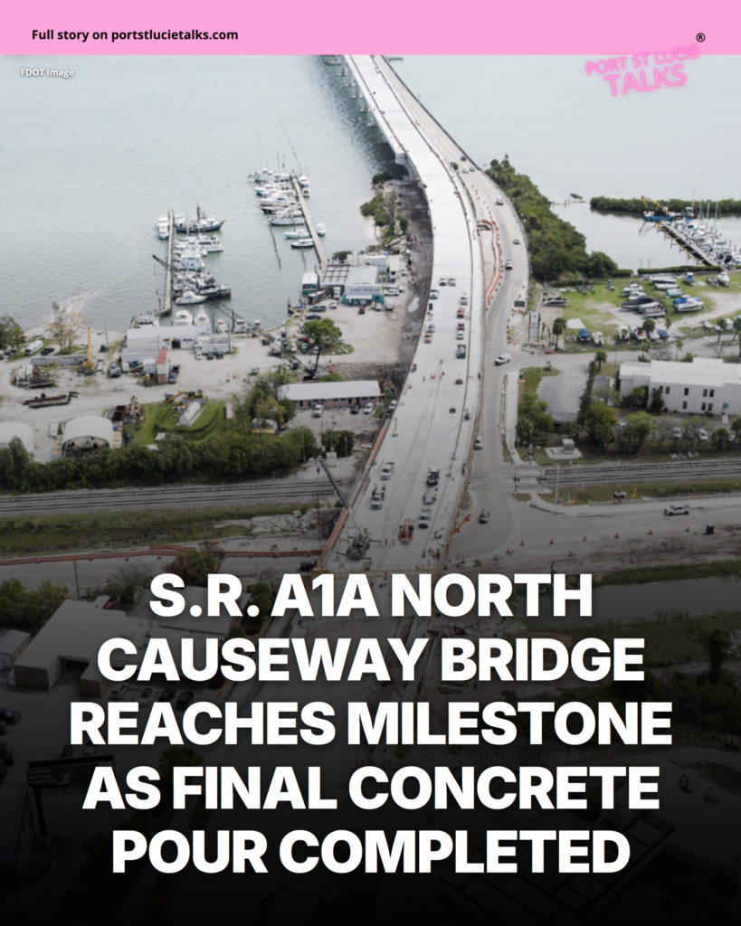 Final concrete pour on SR A1A North Causeway Bridge deck over Intracoastal Waterway Fort Pierce