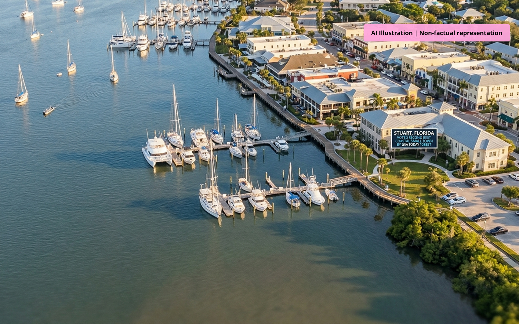 Aerial view of Stuart Florida honored as second best coastal small town by USA TODAY 10Best